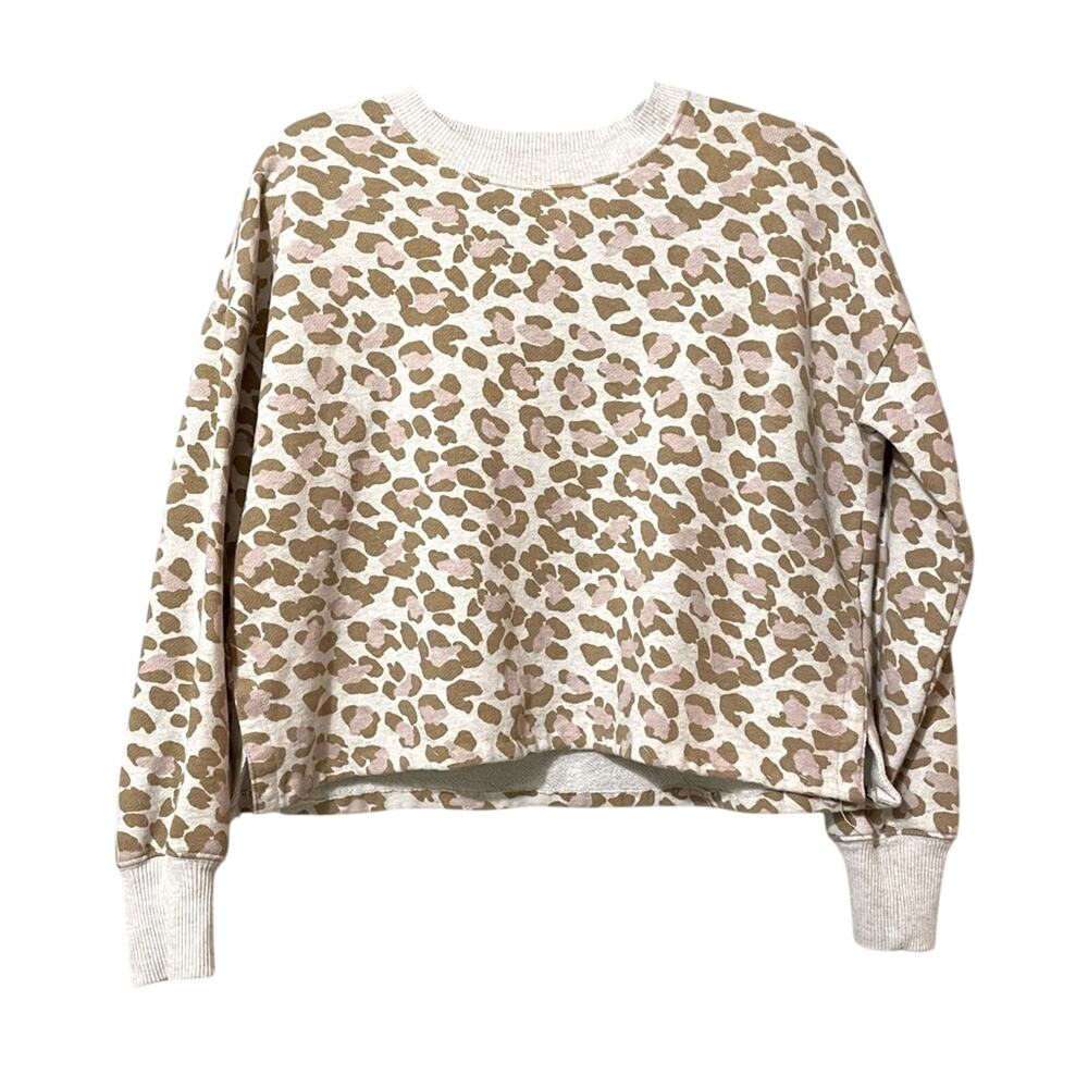 Aerie Brown & Cream Animal Print Boxy Fit Sweatshirt Womens XS Leopard Oversized